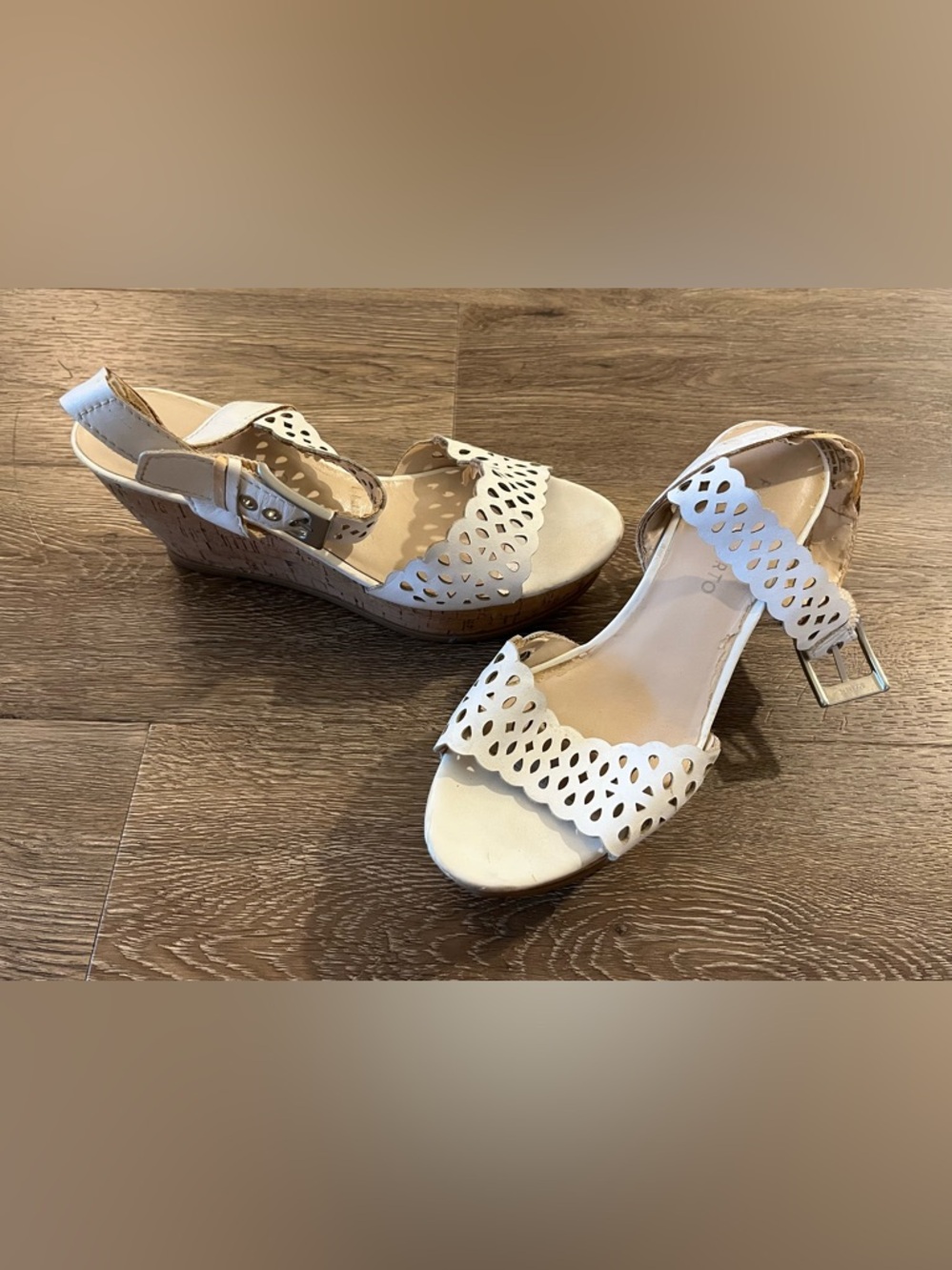 Franco Sarto White Laser-Cut Wedge Sandals - Women